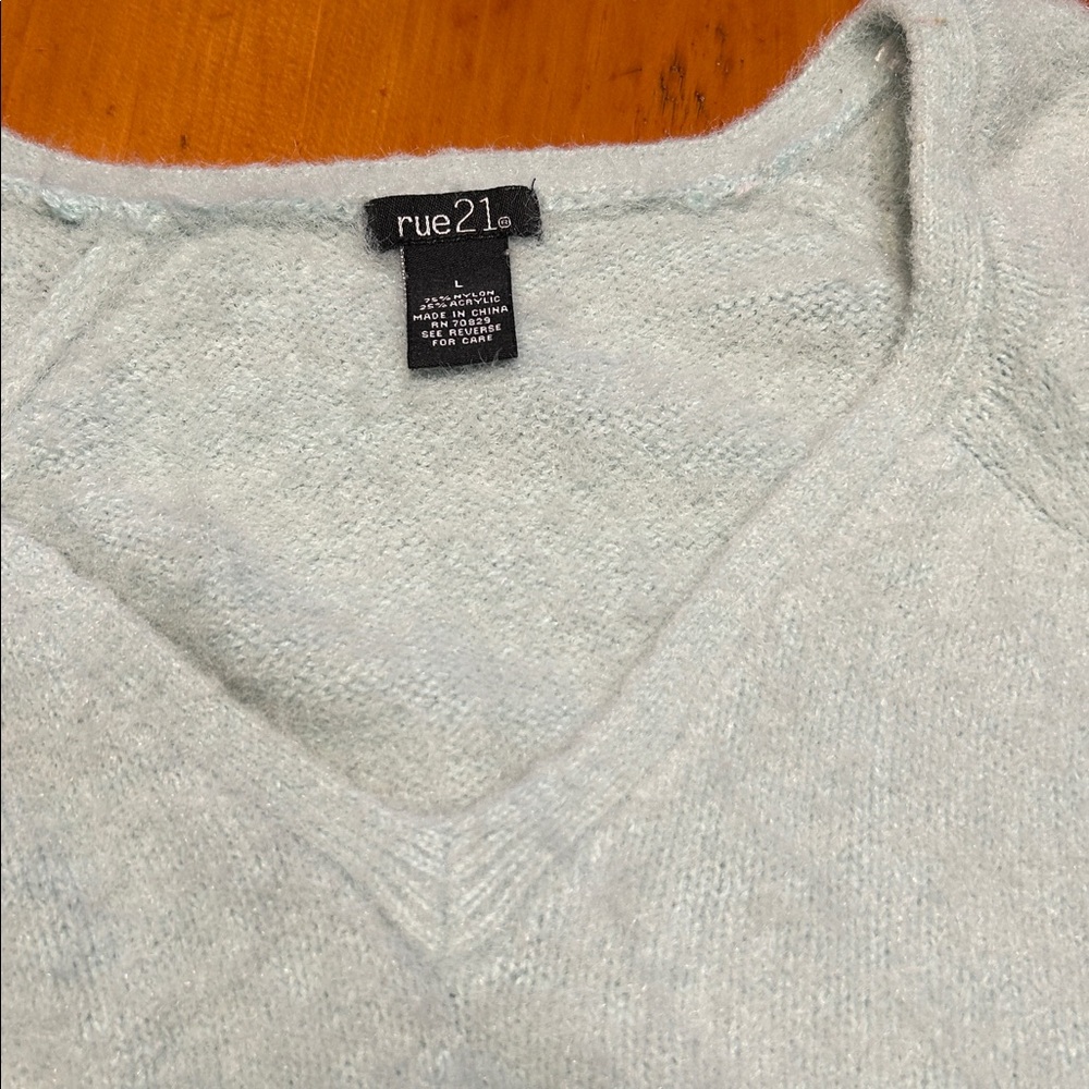 Rue21 Cropped Fuzzy Puffy Sleeve Light Mint Green Sweater Women's Size Large - Picture 6 of 7